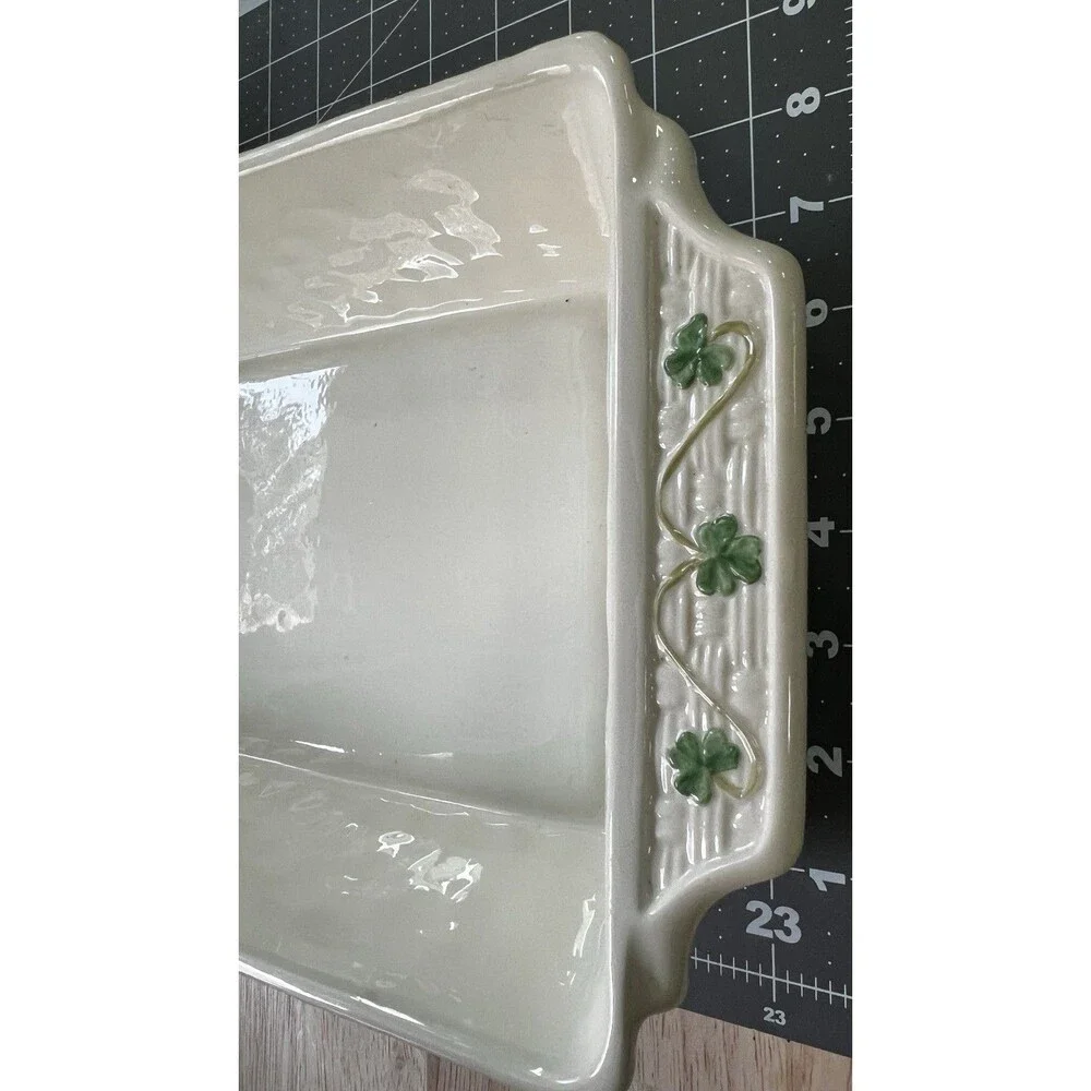 Belleek Everyday Shamrock 2 Qt Covered Casserole Handmade Ireland irish table